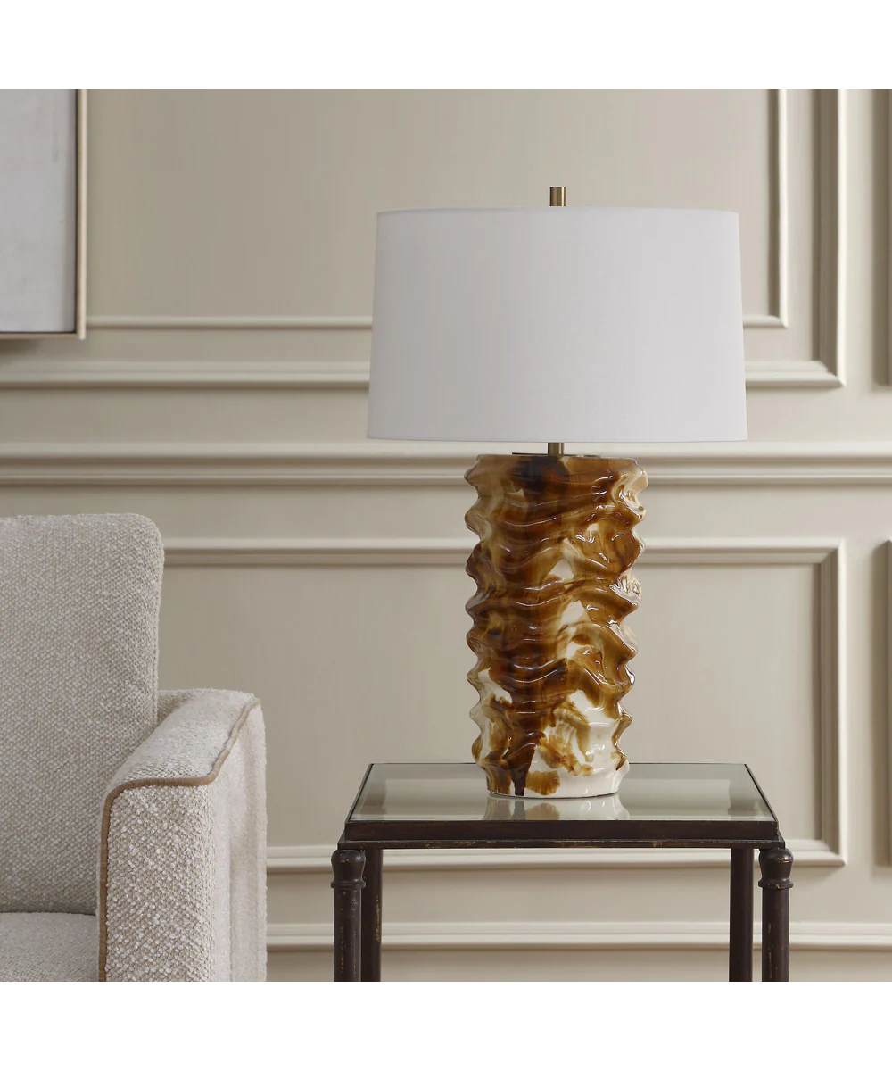 Bassa Brown Cream Glazed Table Lamp - Image 3