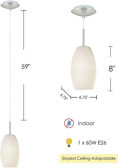 Batista 4.75"W 1-Light Mini Pendant Light Fixture by Eglo Matte Nickel Finish with White Wiped Glass - Image 6