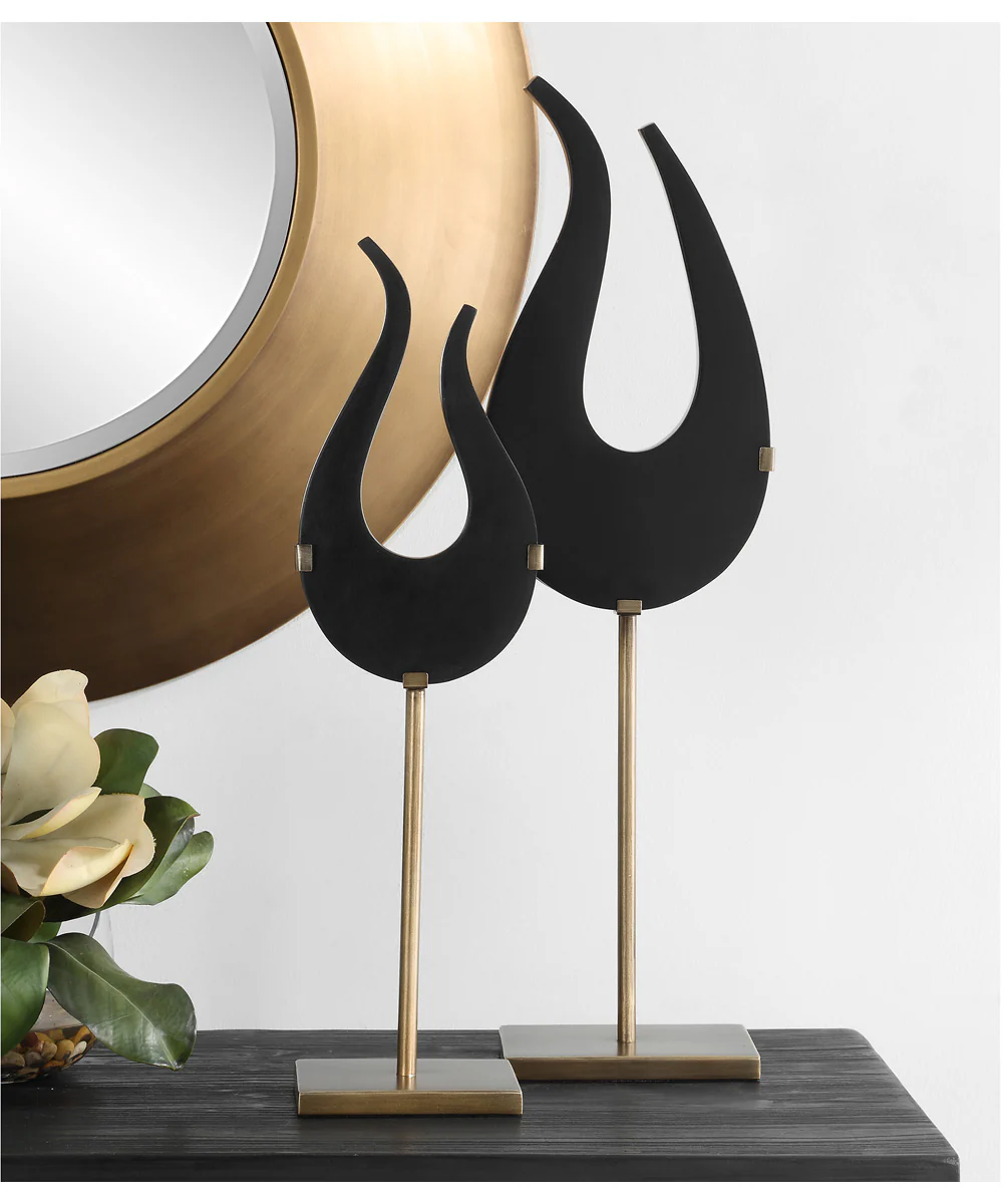 Black Flame Sculptures, Set of 2 - Image 3