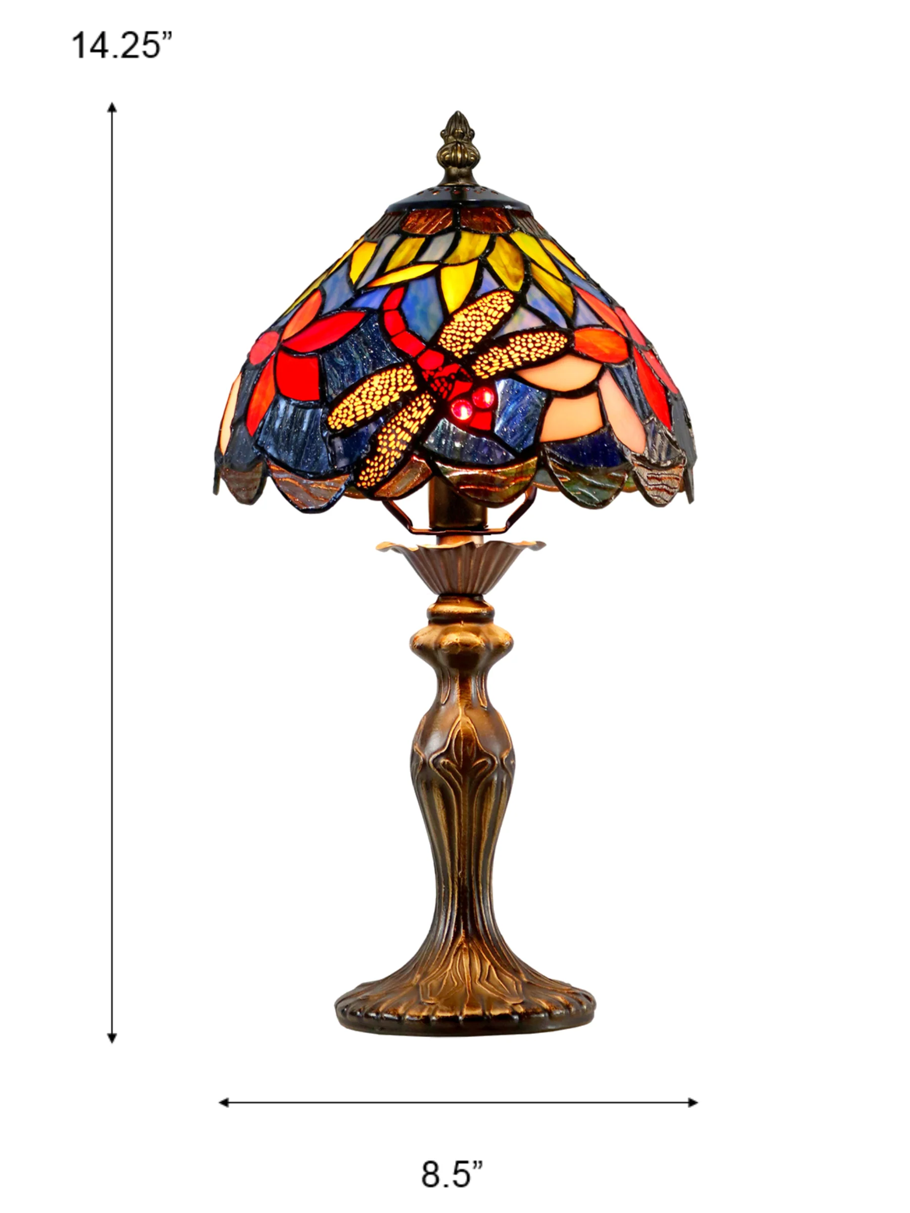 Borrdego Dragonfly 14.25 Inch Tall Handmade Tiffany Accent Lamp - Image 2