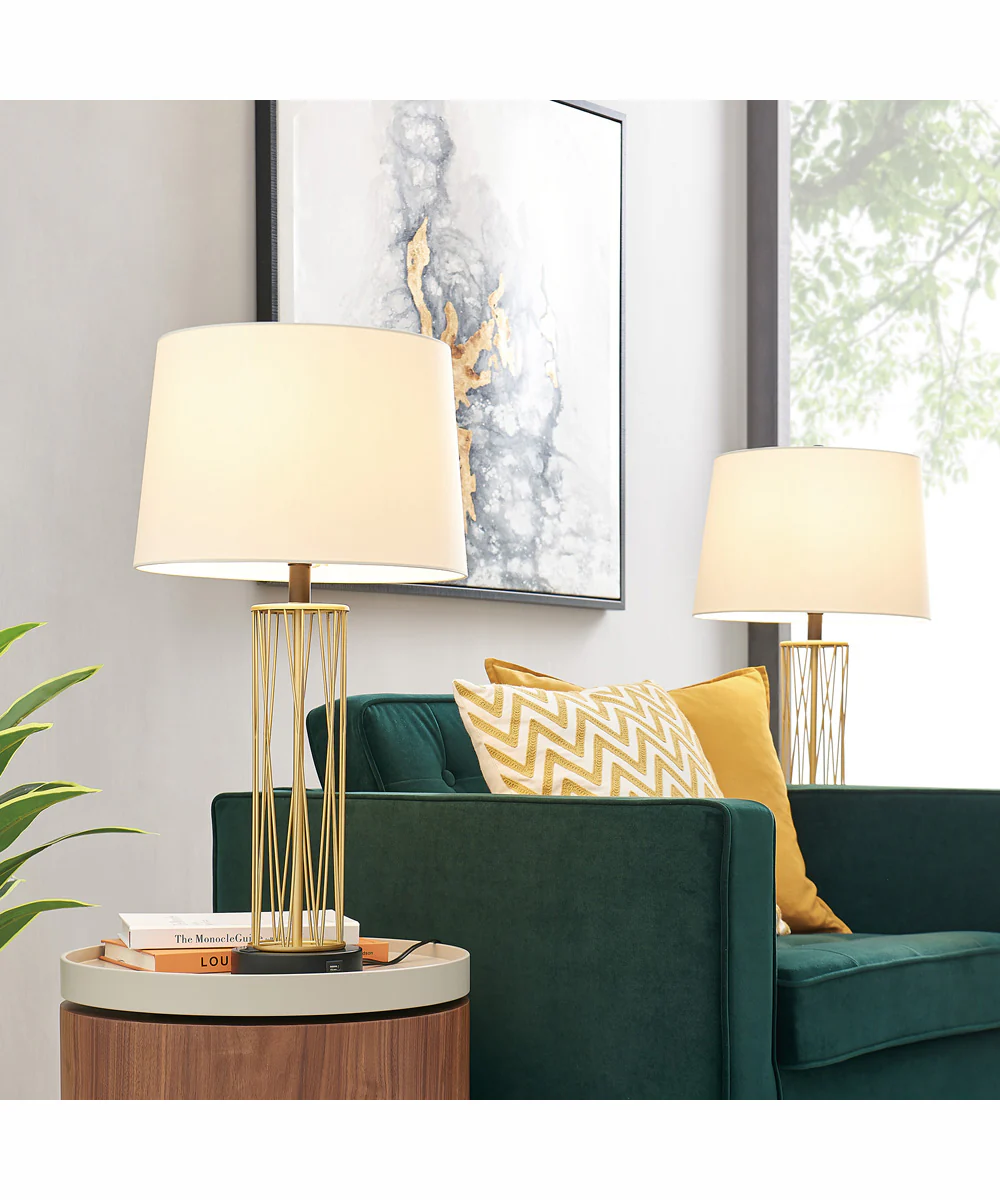 Breiton 2-Light 2 Pack-Table Lamp Antique Brass/Black/Fabric Shade With Usb - Image 3