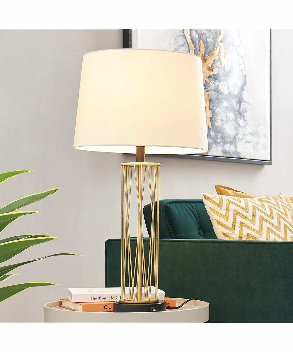Breiton 2-Light 2 Pack-Table Lamp Antique Brass/Black/Fabric Shade With Usb - Image 5