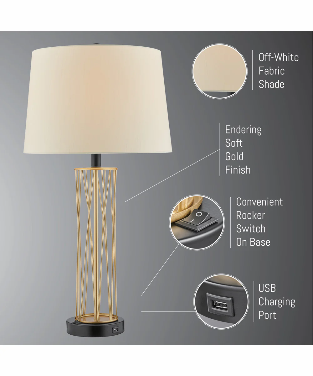 Breiton 2-Light 2 Pack-Table Lamp Antique Brass/Black/Fabric Shade With Usb - Image 7
