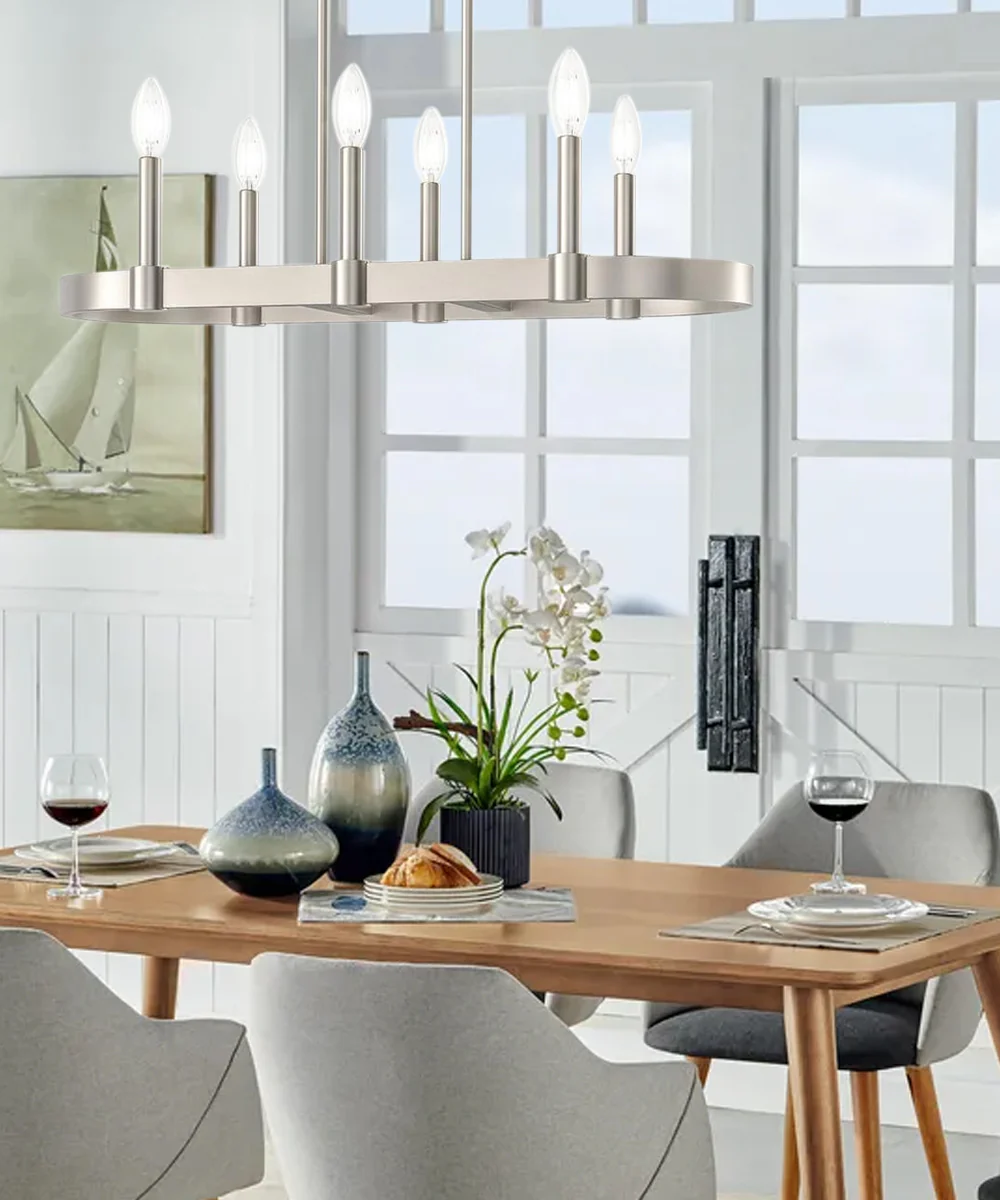 Brene 28"W 6-light Linear Farmhouse Chandelier by Kichler Brushed Nickel Finish - Image 2