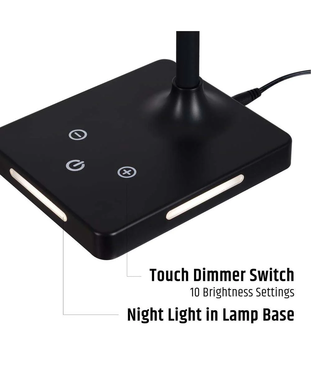 Brilli 21"H Charge Up Circadian LED Desk Lamp (Set of 2), Black Finish with Touch Switch, Night Light on Base - Image 5