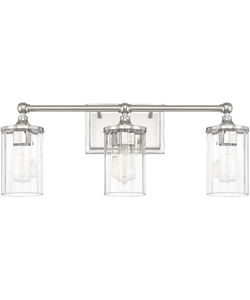 Camden 3-Light Vanity In Polished Nickel With Clear Beveled Glass