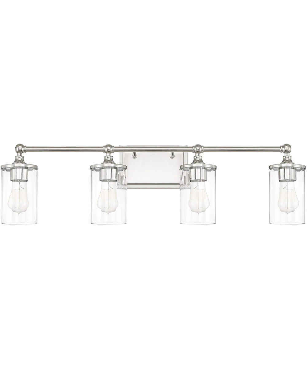 Camden 4-Light Vanity In Polished Nickel With Clear Beveled Glass