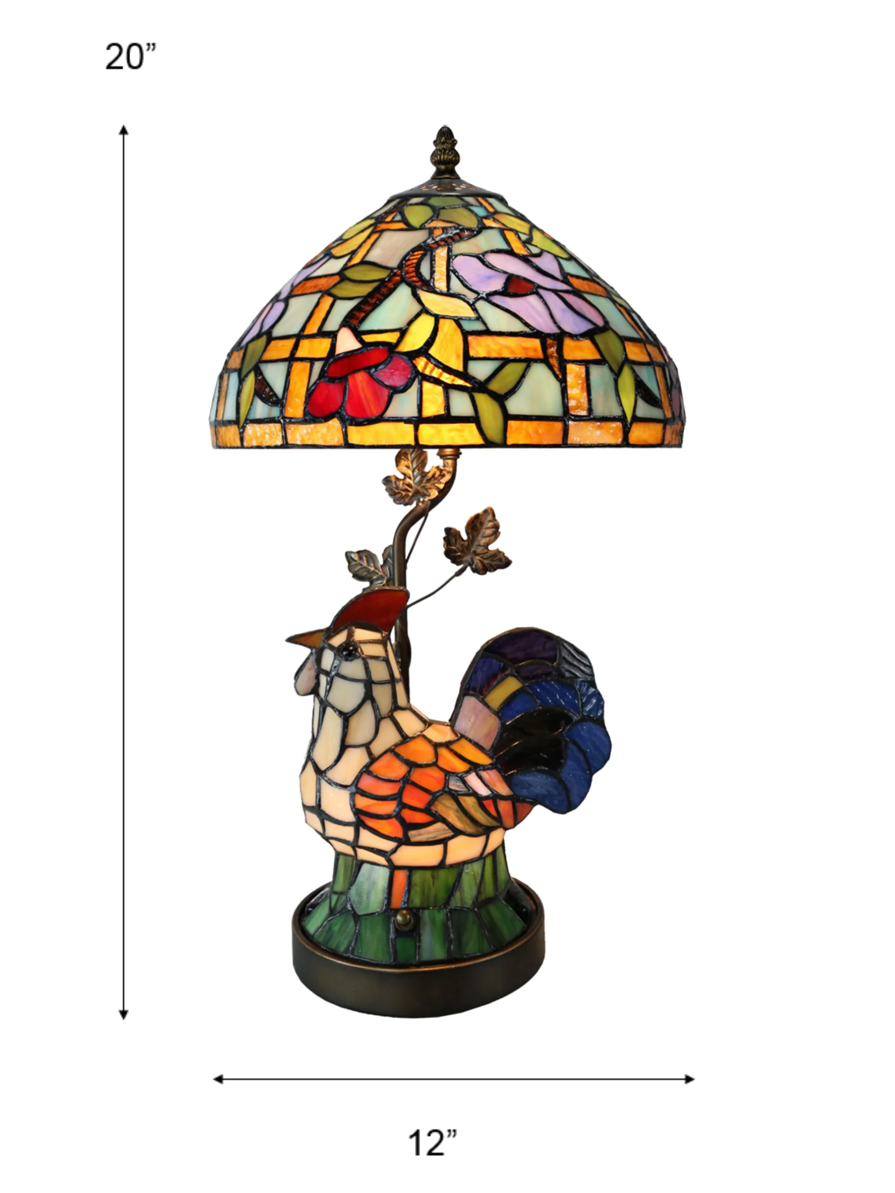 Canberry Rooster 20 Inch Tall Handmade Tiffany Table Lamp With Lighted Base - Image 2
