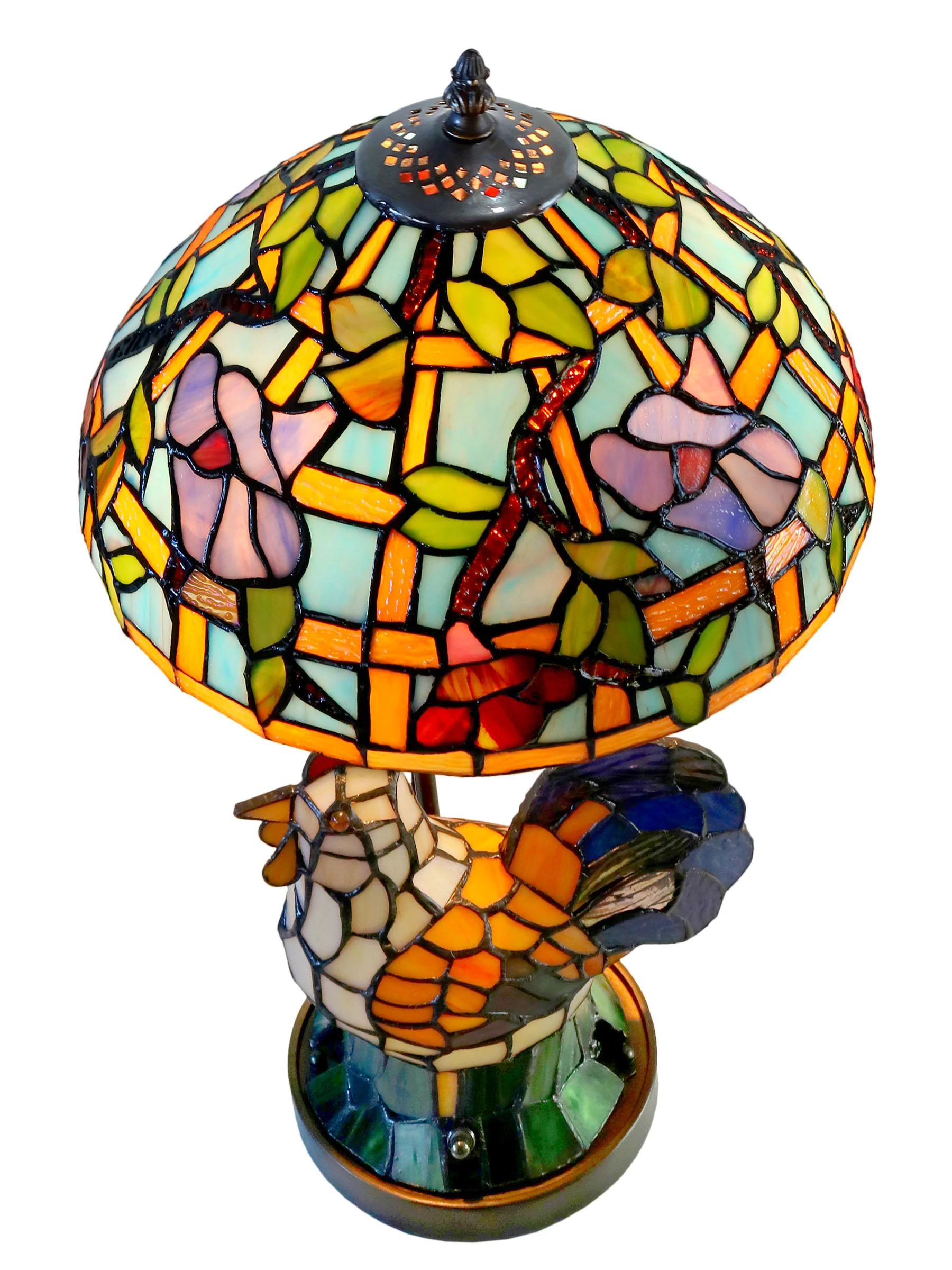 Canberry Rooster 20 Inch Tall Handmade Tiffany Table Lamp With Lighted Base - Image 4