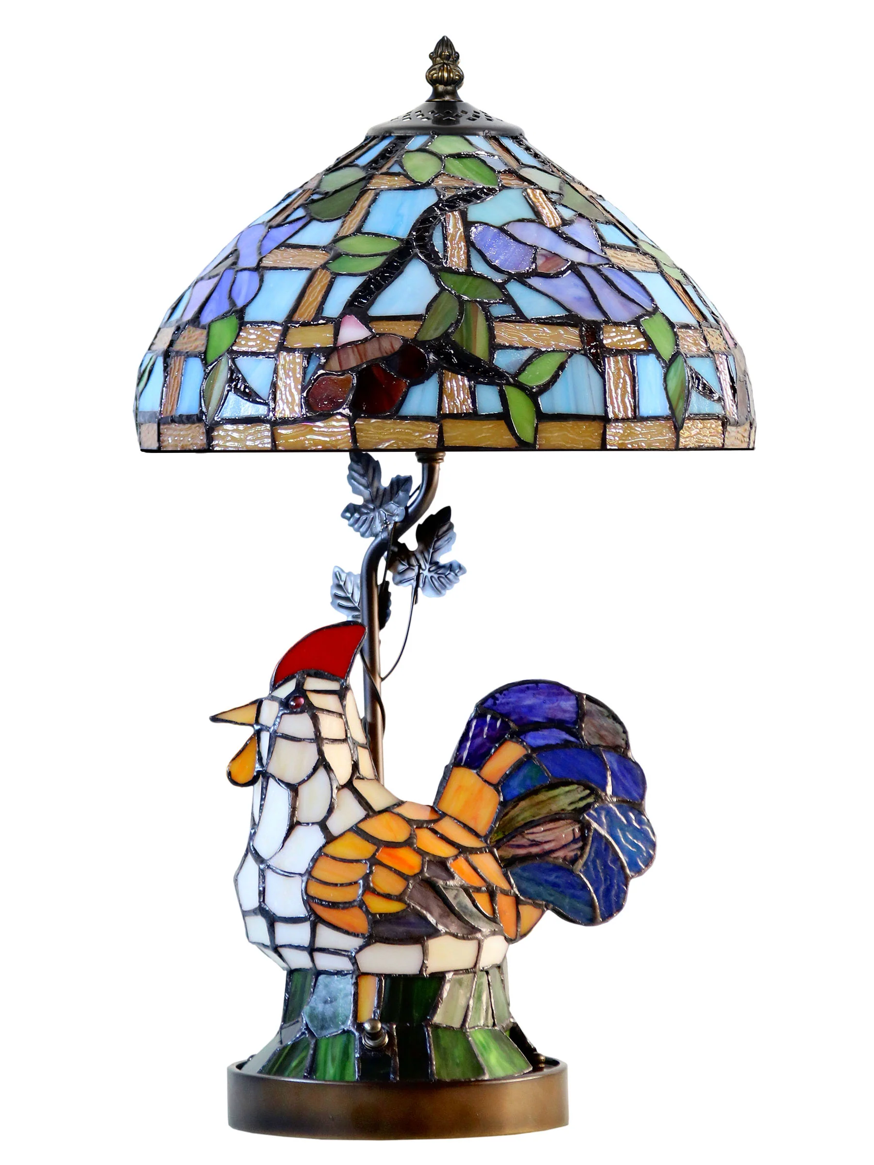 Canberry Rooster 20 Inch Tall Handmade Tiffany Table Lamp With Lighted Base - Image 6