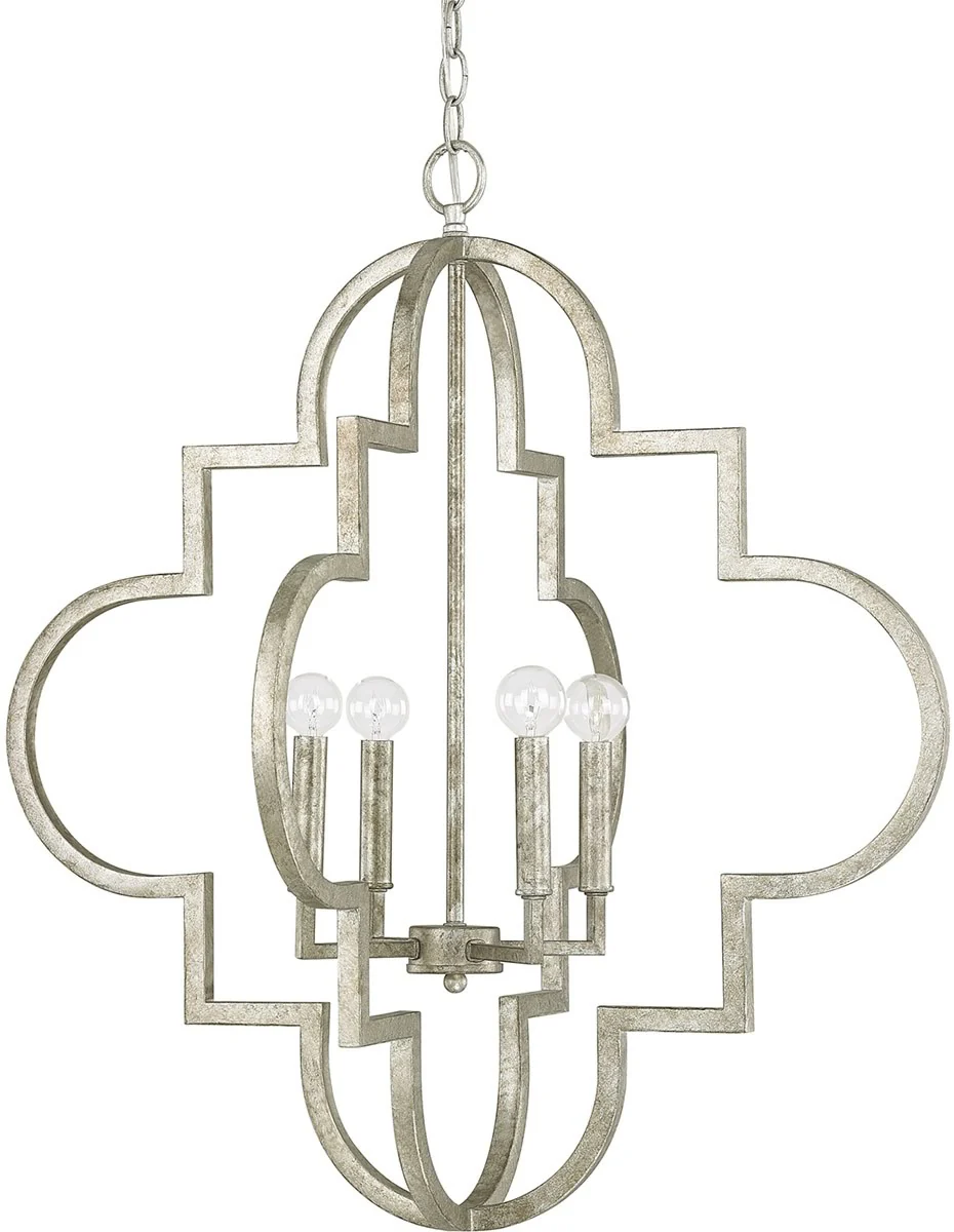 26"W Ellis 4-Light Pendant Antique Silver