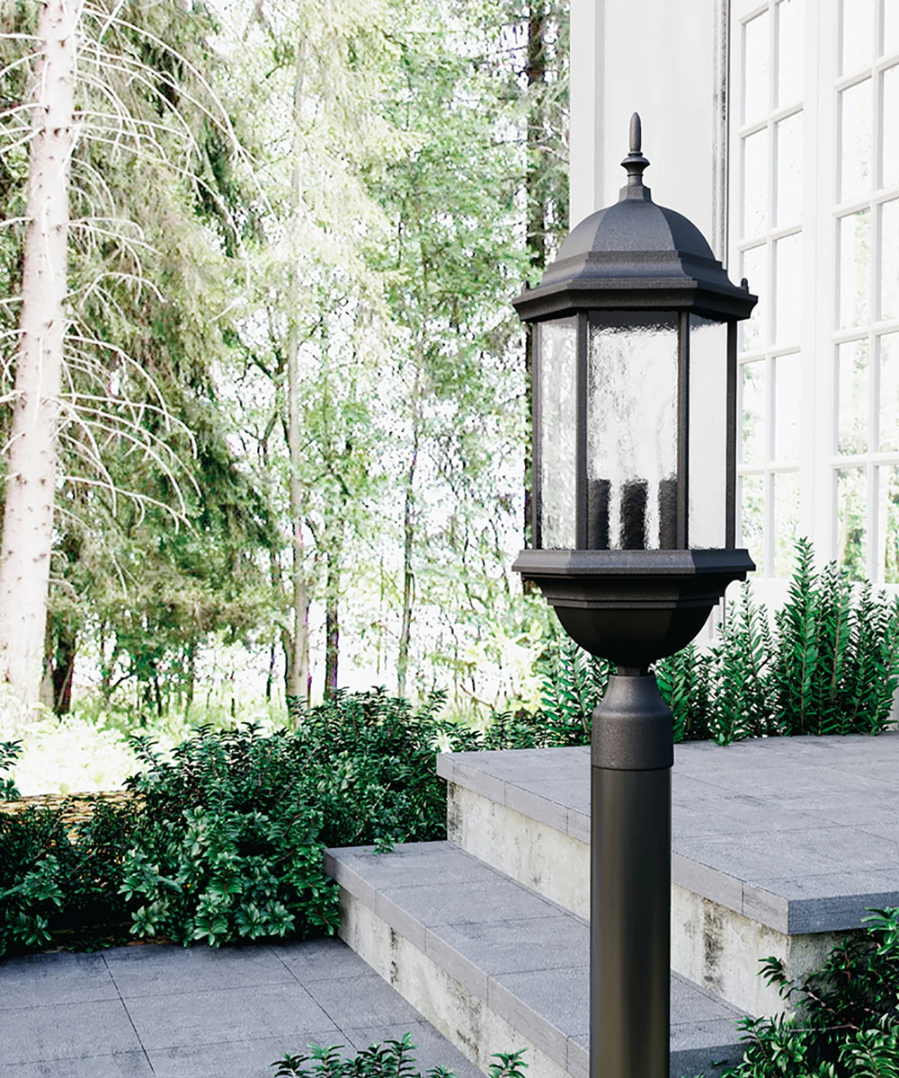 24"H Main Street 3-Light Outdoor Post Lantern Rain or Shine - Old Bronze - Image 3