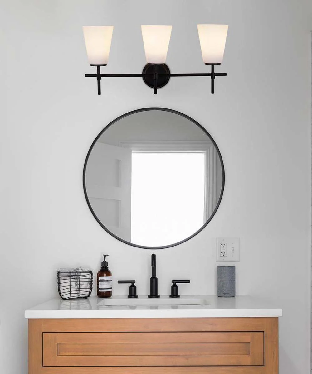 Catalina Pippa 24"W 3-Light Black Finish Vanity Light Fixture with Opal Glass Shades - Image 2