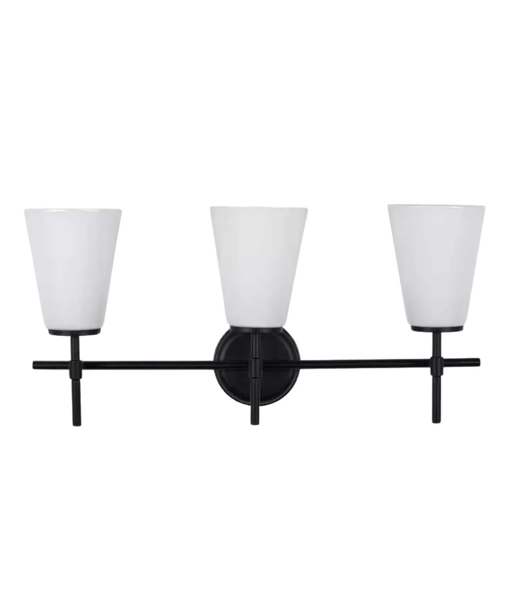 Catalina Pippa 24"W 3-Light Black Finish Vanity Light Fixture with Opal Glass Shades - Image 4