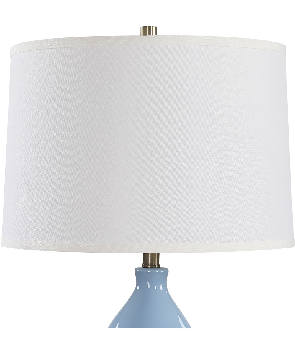 Ceramic Gourd Table Lamp in Powder Blue with White Linen - Image 4