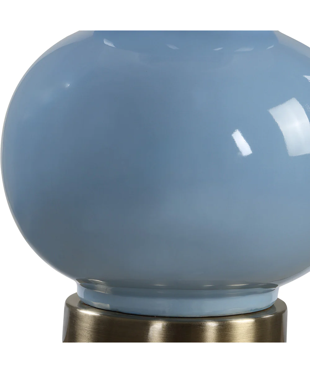Ceramic Gourd Table Lamp in Powder Blue with White Linen - Image 5