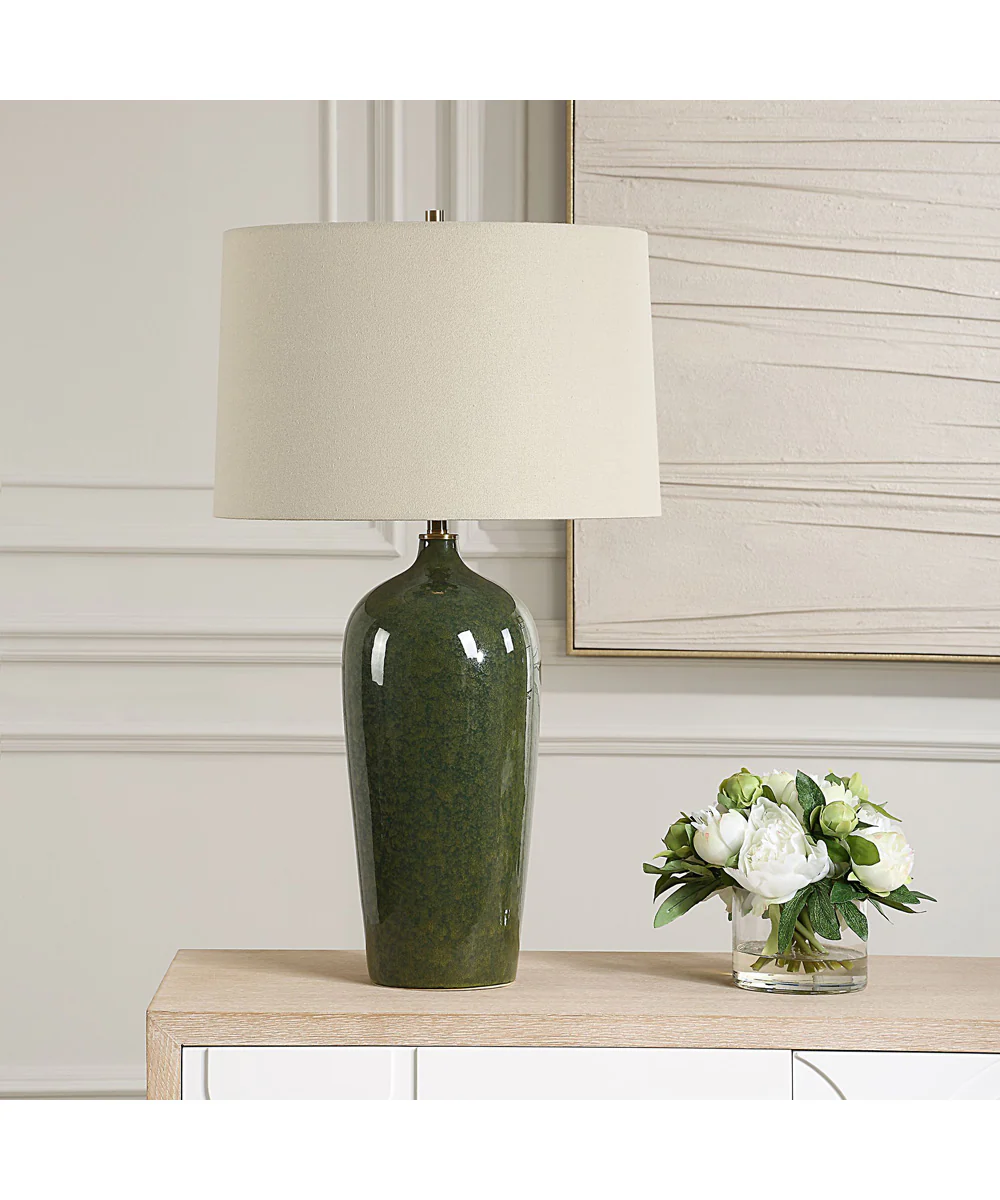 Ceramic Table Lamp with Emerald Green Glaze - Image 3