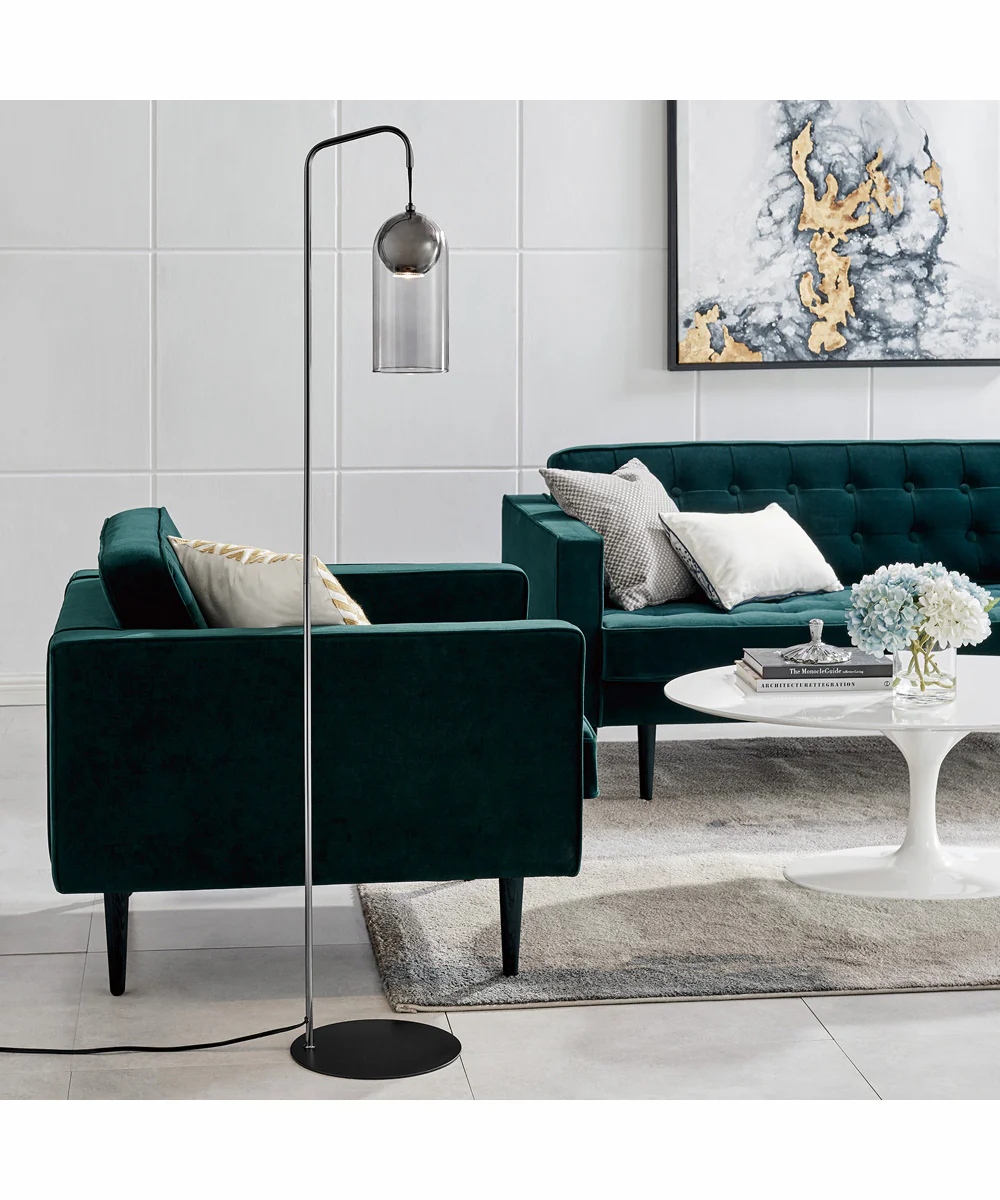 Chante 1-Light Floor Lamp Gun Metal/Smoke Glass Shade - Image 3