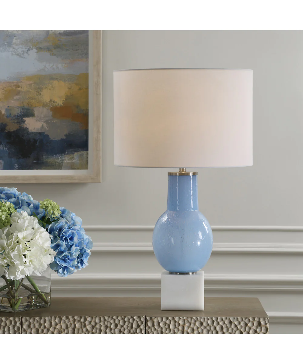 Clear Sky Blue Glass Table Lamp - Image 2