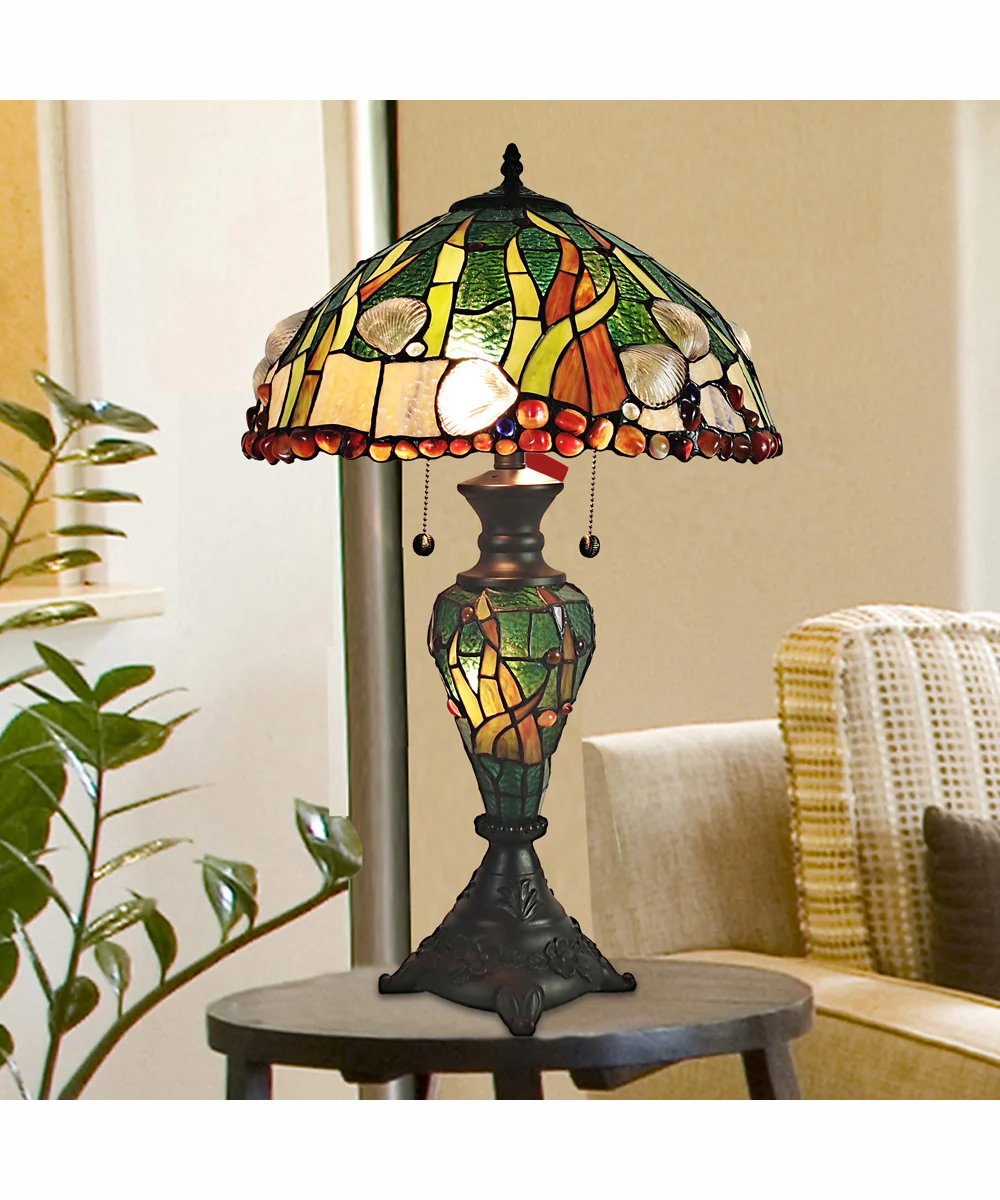 Coral Seashells Tiffany Table Lamp With Night Light - Image 2