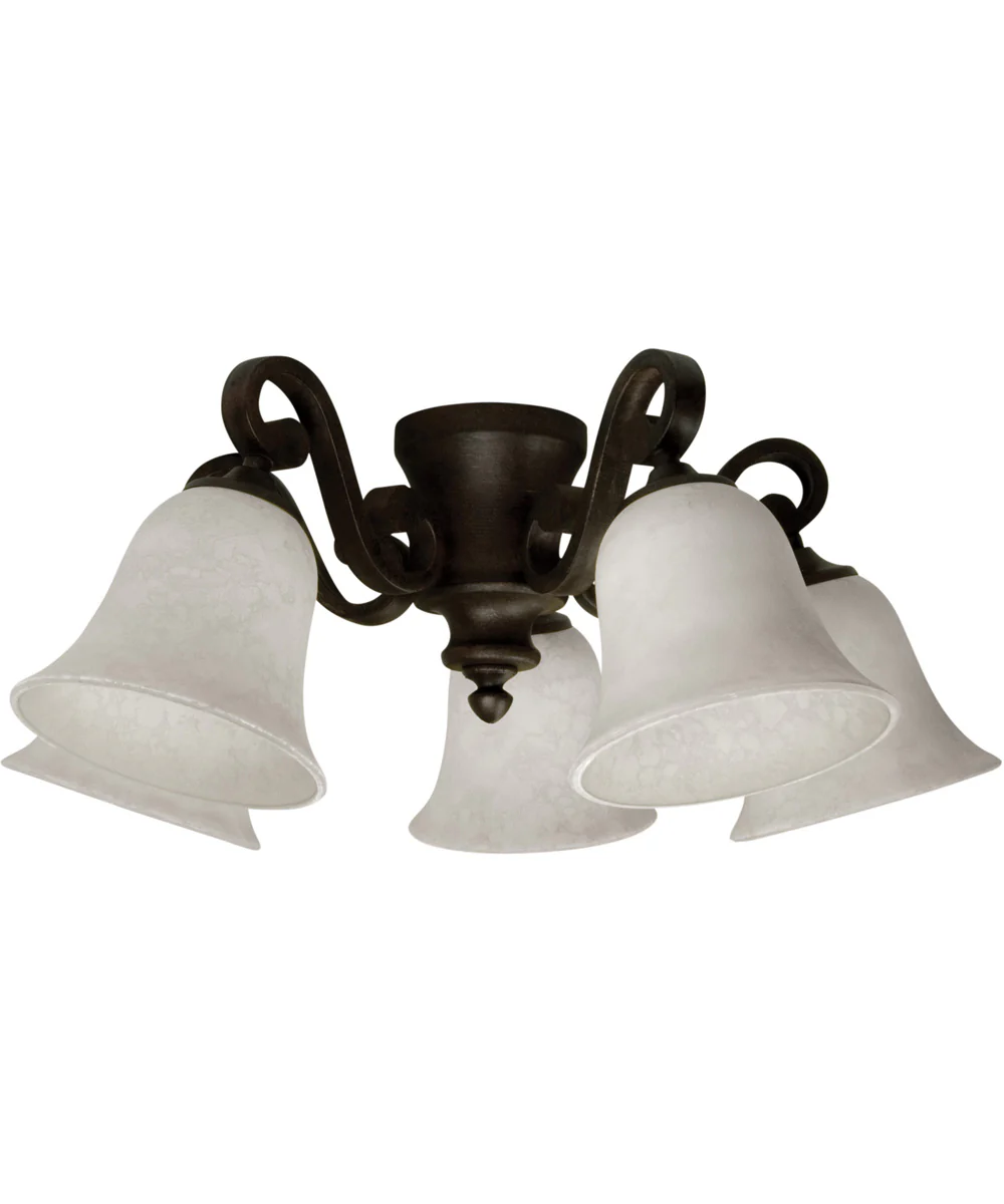 5 Light Fitter and Glass 5-Light LED Fan Light Kit Oiled Bronze
