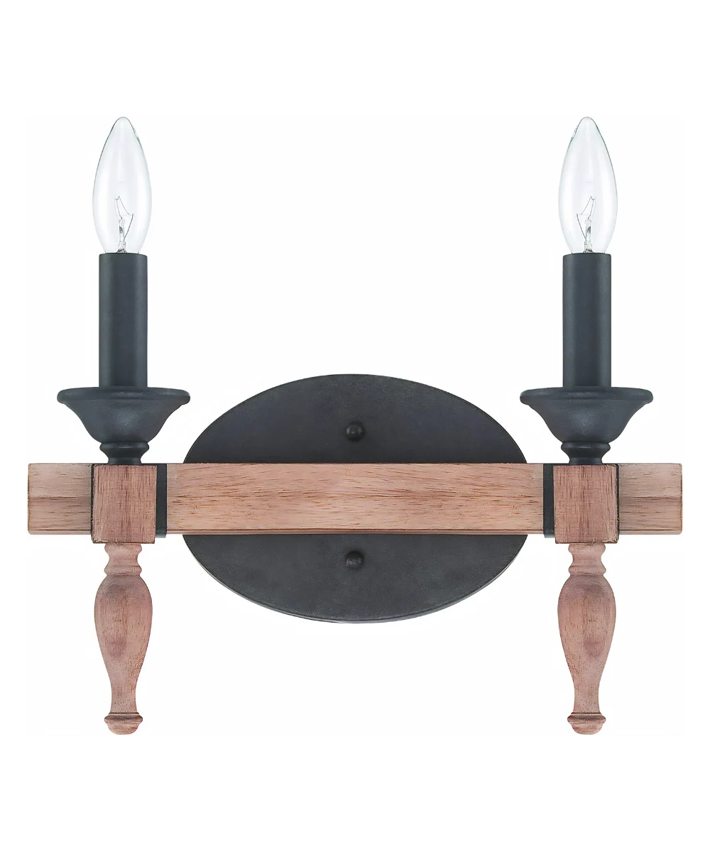 Glenwood 14"W 2-Light Aged Bronze and Distressed Oak Finish Bathroom Vanity Light Fixture