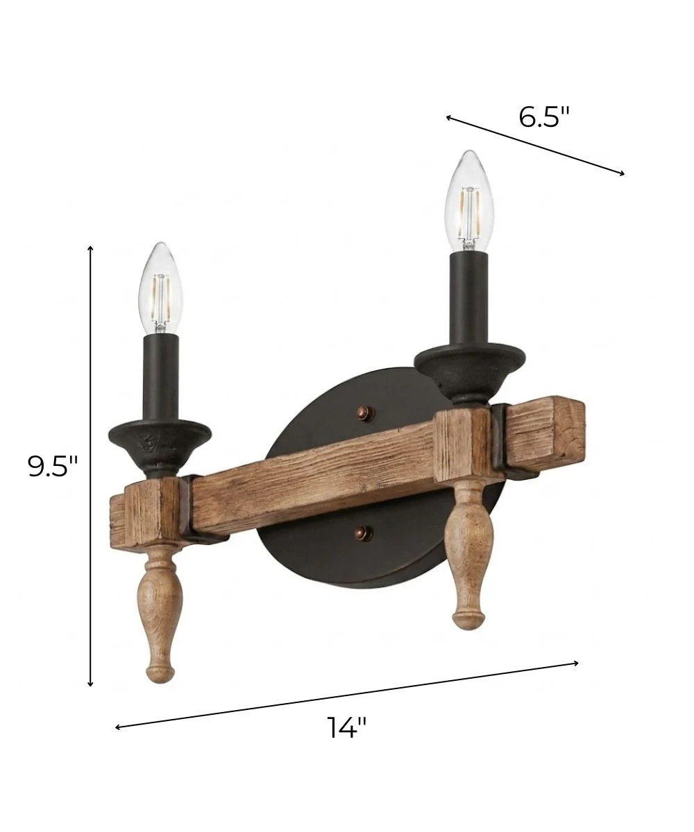 Glenwood 14"W 2-Light Aged Bronze and Distressed Oak Finish Bathroom Vanity Light Fixture - Image 2