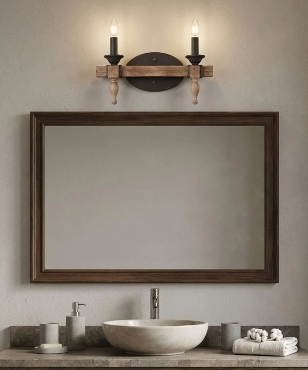 Glenwood 14"W 2-Light Aged Bronze and Distressed Oak Finish Bathroom Vanity Light Fixture - Image 4