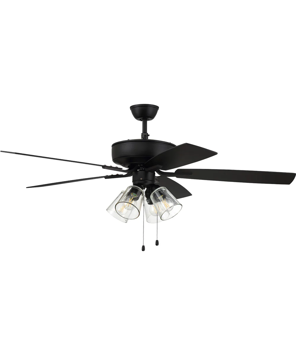 52" Pro Plus 104 Clear 4 Light Kit 4-Light A - series Ceiling Fan (Blades Included) Flat Black