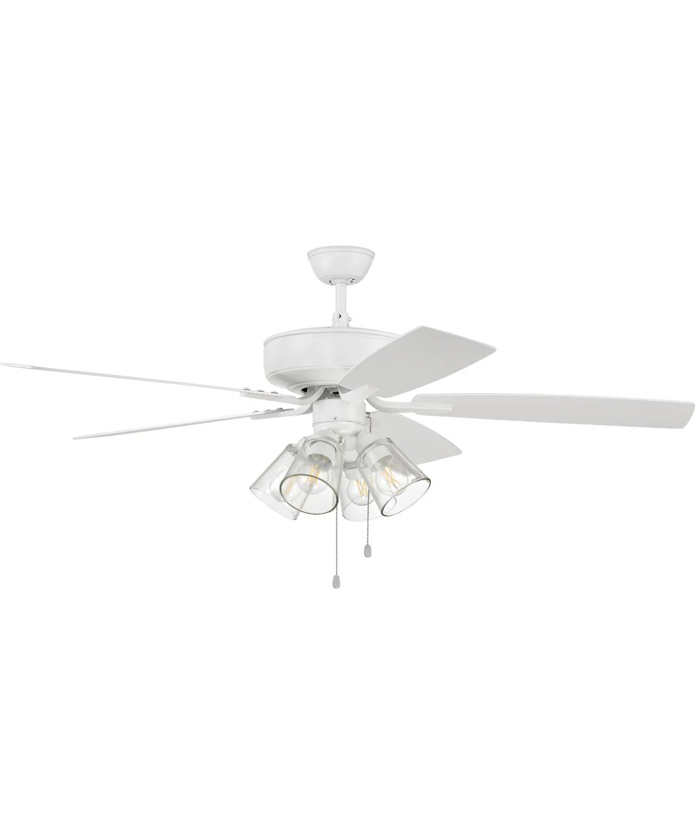 52" Pro Plus 104 Clear 4 Light Kit 4-Light A - series Ceiling Fan (Blades Included) White