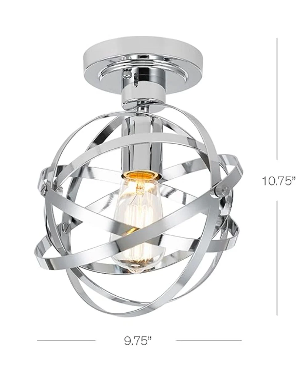 Cresswell 10"W Colton Orbit 1-Light Chrome Elliptical Rings Semi-Flushmount Orb Light Fixture - Image 3