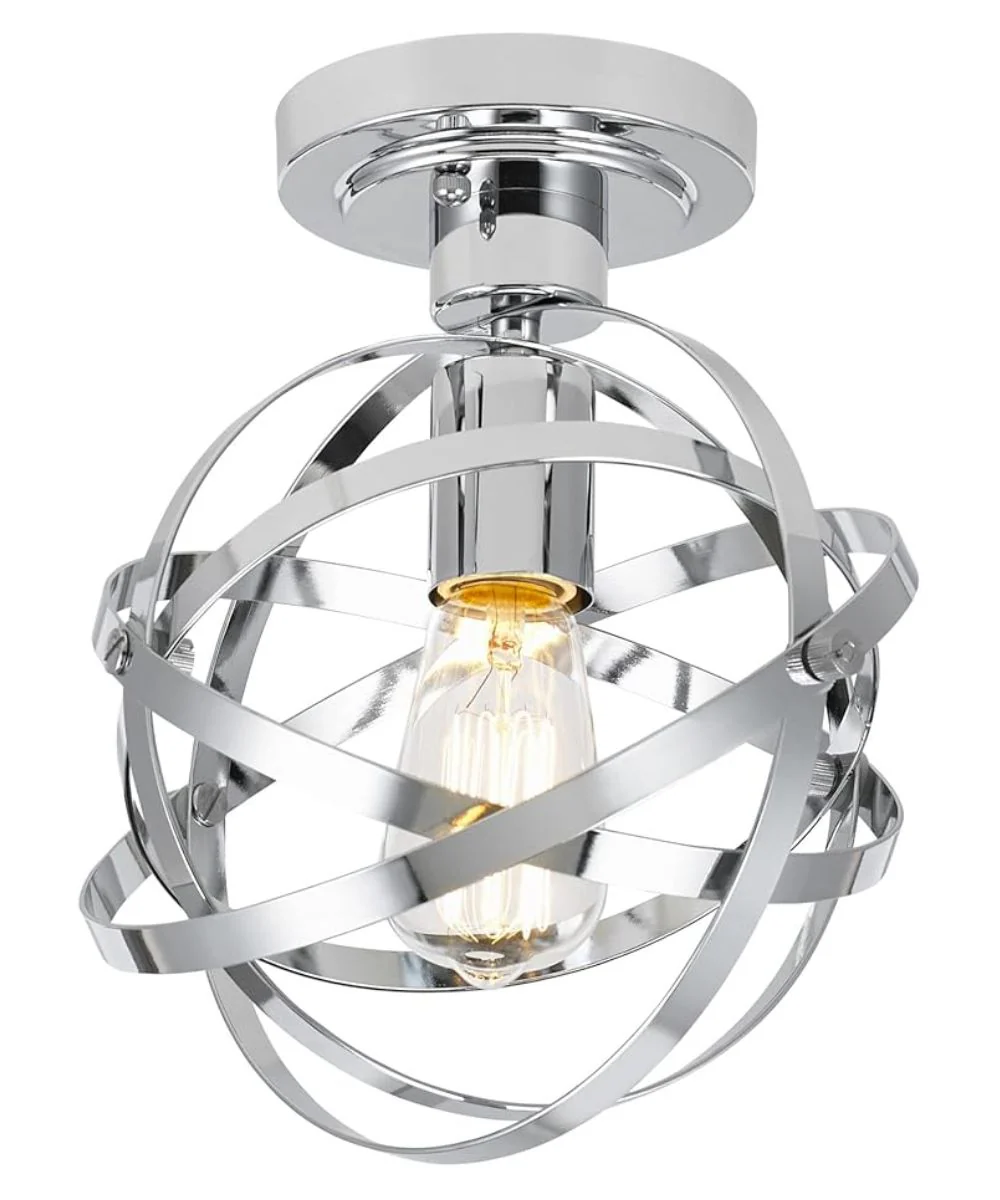 Cresswell 10"W Colton Orbit 1-Light Chrome Elliptical Rings Semi-Flushmount Orb Light Fixture - Image 4