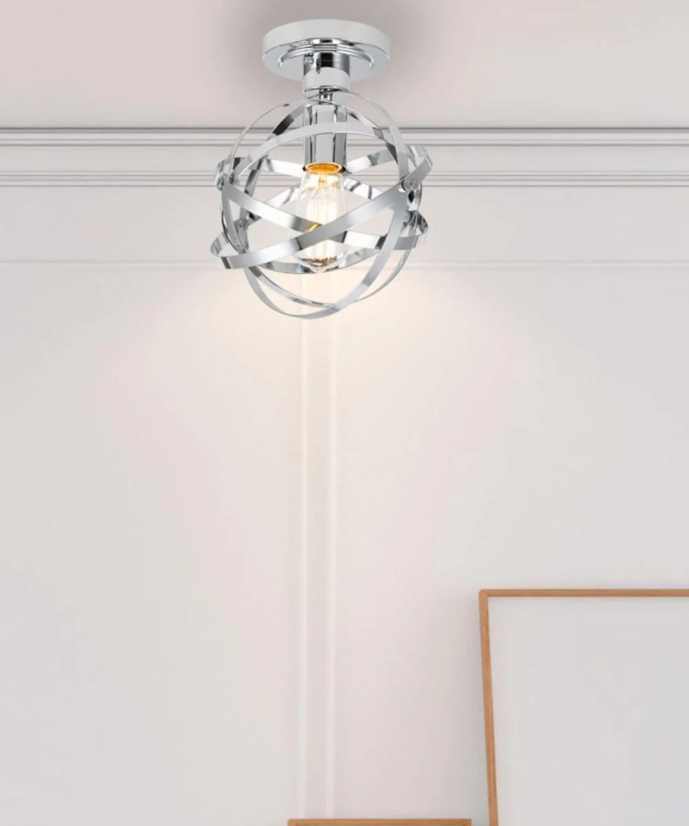 Cresswell 10"W Colton Orbit 1-Light Chrome Elliptical Rings Semi-Flushmount Orb Light Fixture - Image 5