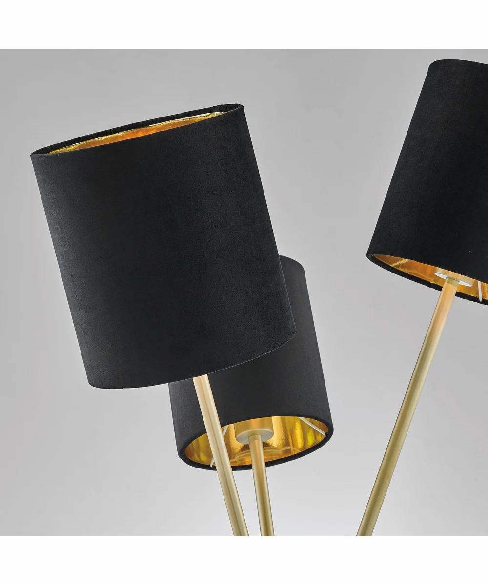 Crisanta 3-Light 3-Light Floor Lamp Gold/Black Velvet Shade - Image 2