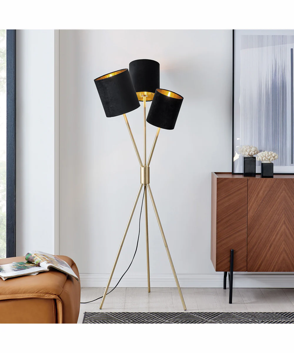 Crisanta 3-Light 3-Light Floor Lamp Gold/Black Velvet Shade - Image 3