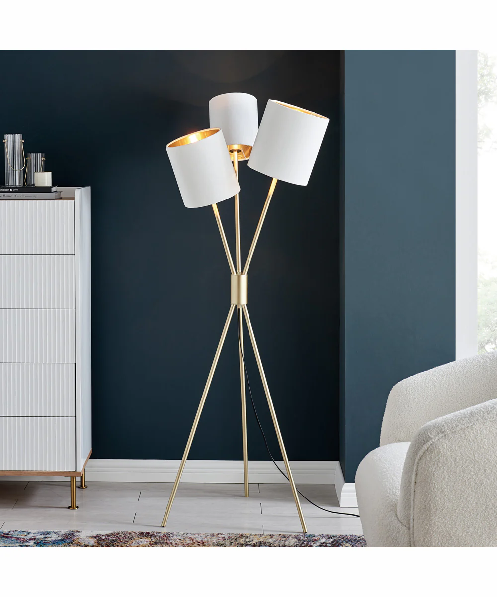 Crisanta 3-Light 3-Light Floor Lamp Gold/White Velvet Shade - Image 3