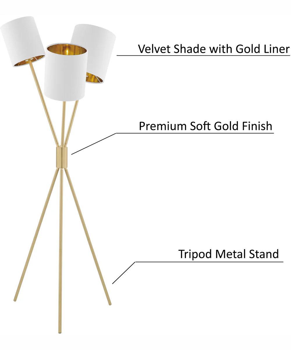 Crisanta 3-Light 3-Light Floor Lamp Gold/White Velvet Shade - Image 5