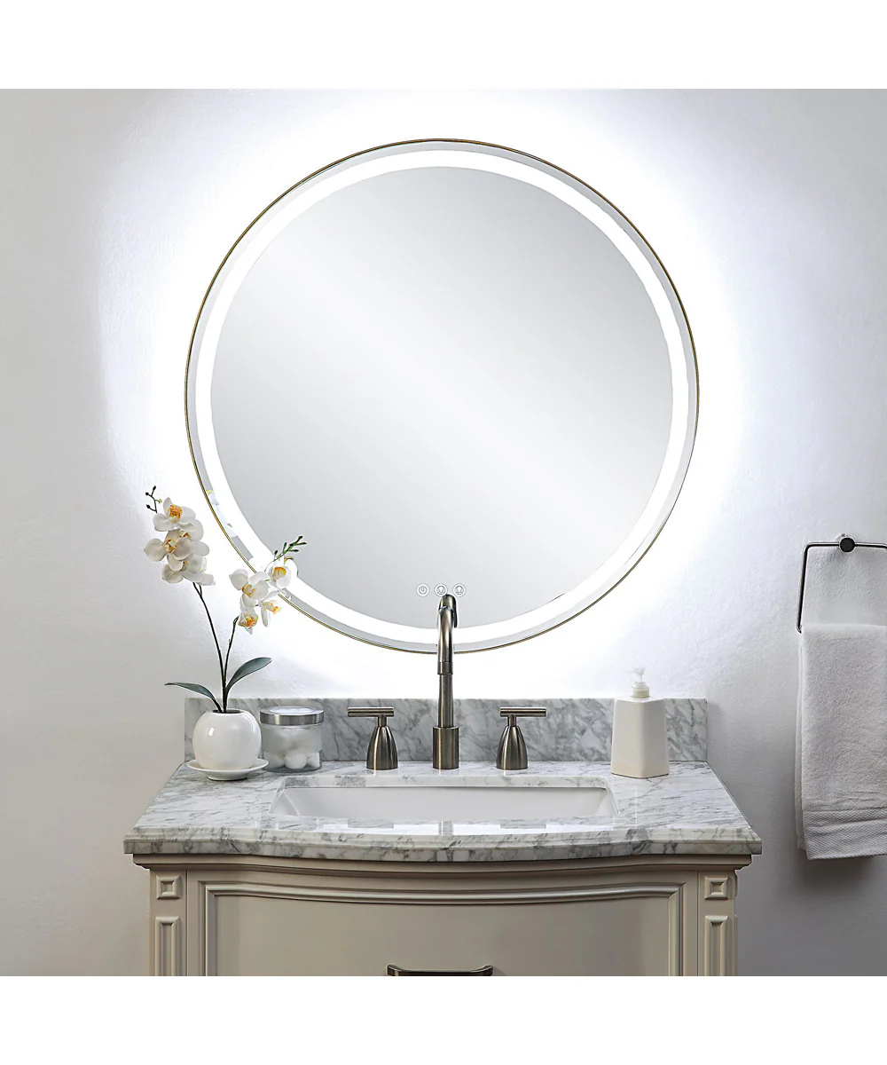 Crofton Lighted Brass Round Mirror - Image 3