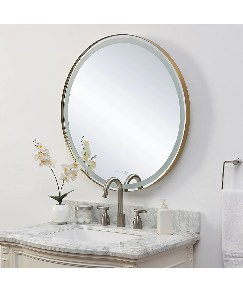 Crofton Lighted Brass Round Mirror - Image 4
