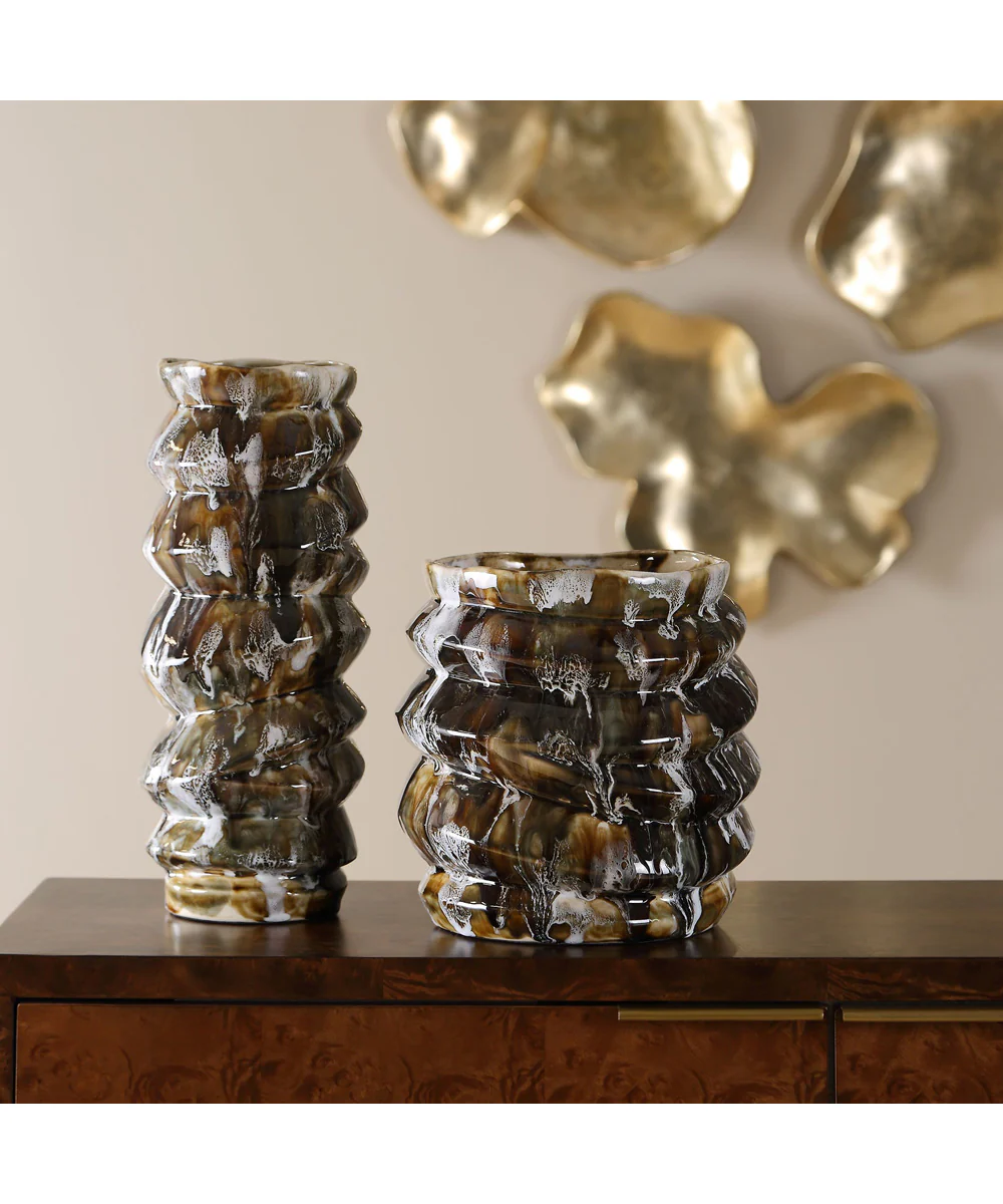 Cuoco Glazed Brown Vases, Set of 2 - Image 2