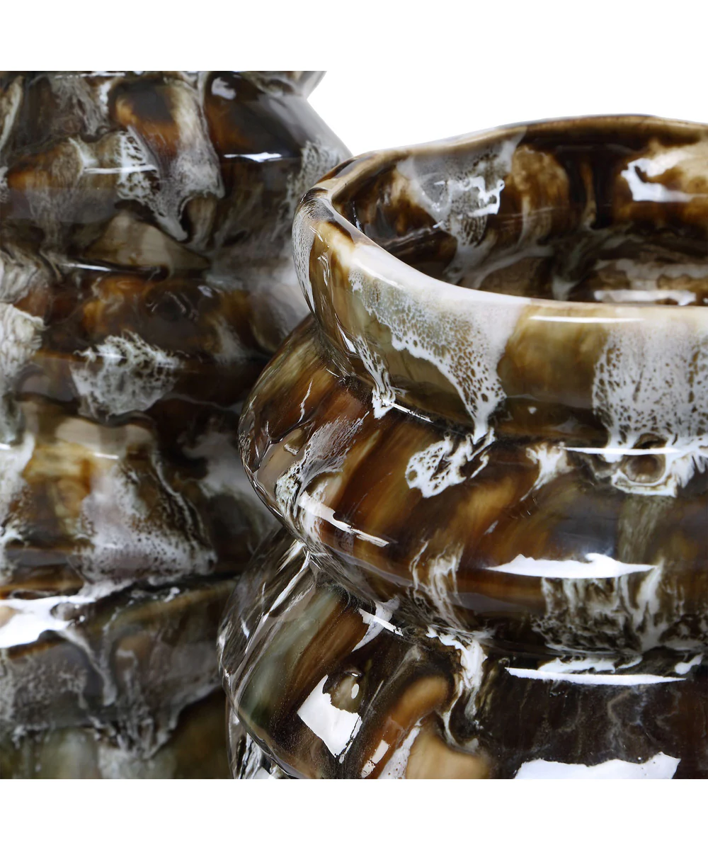 Cuoco Glazed Brown Vases, Set of 2 - Image 3