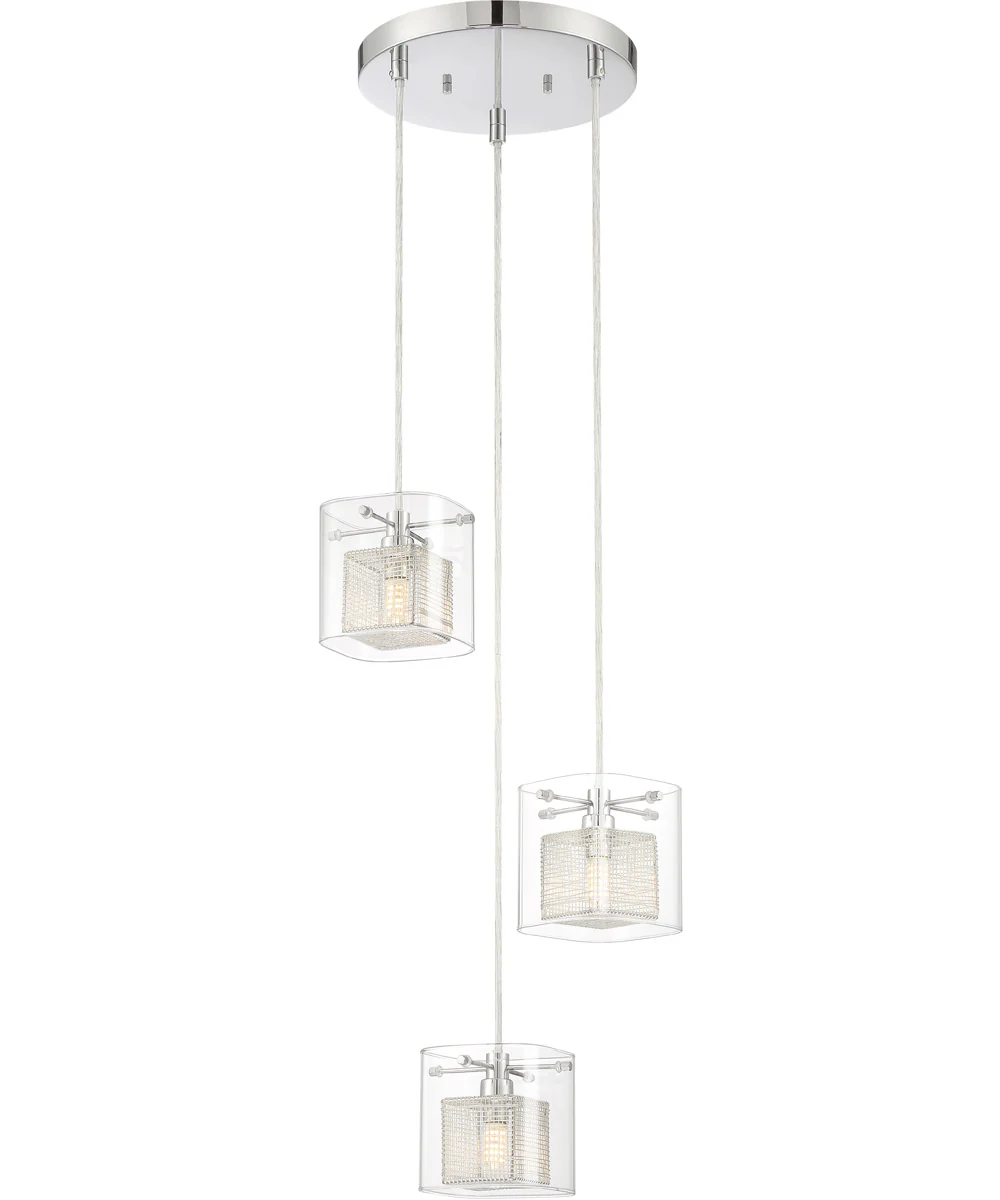 Dahl 3-Light Led 3-Light Pendant Chrome/Clear Glass Shade