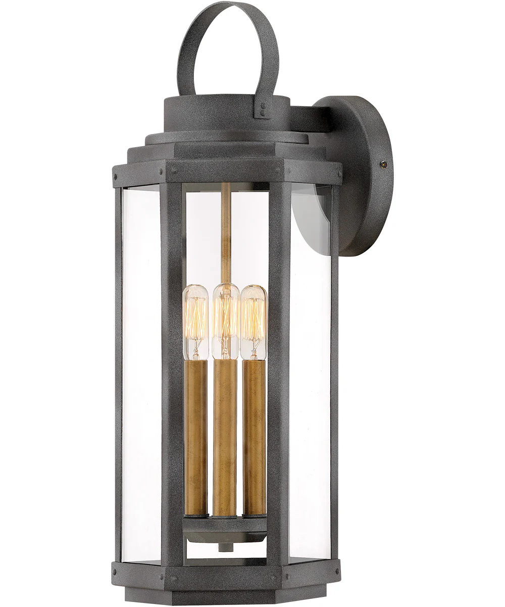 Danbury 3-Light Large Outdoor Wall Mount Lantern in Aged Zinc