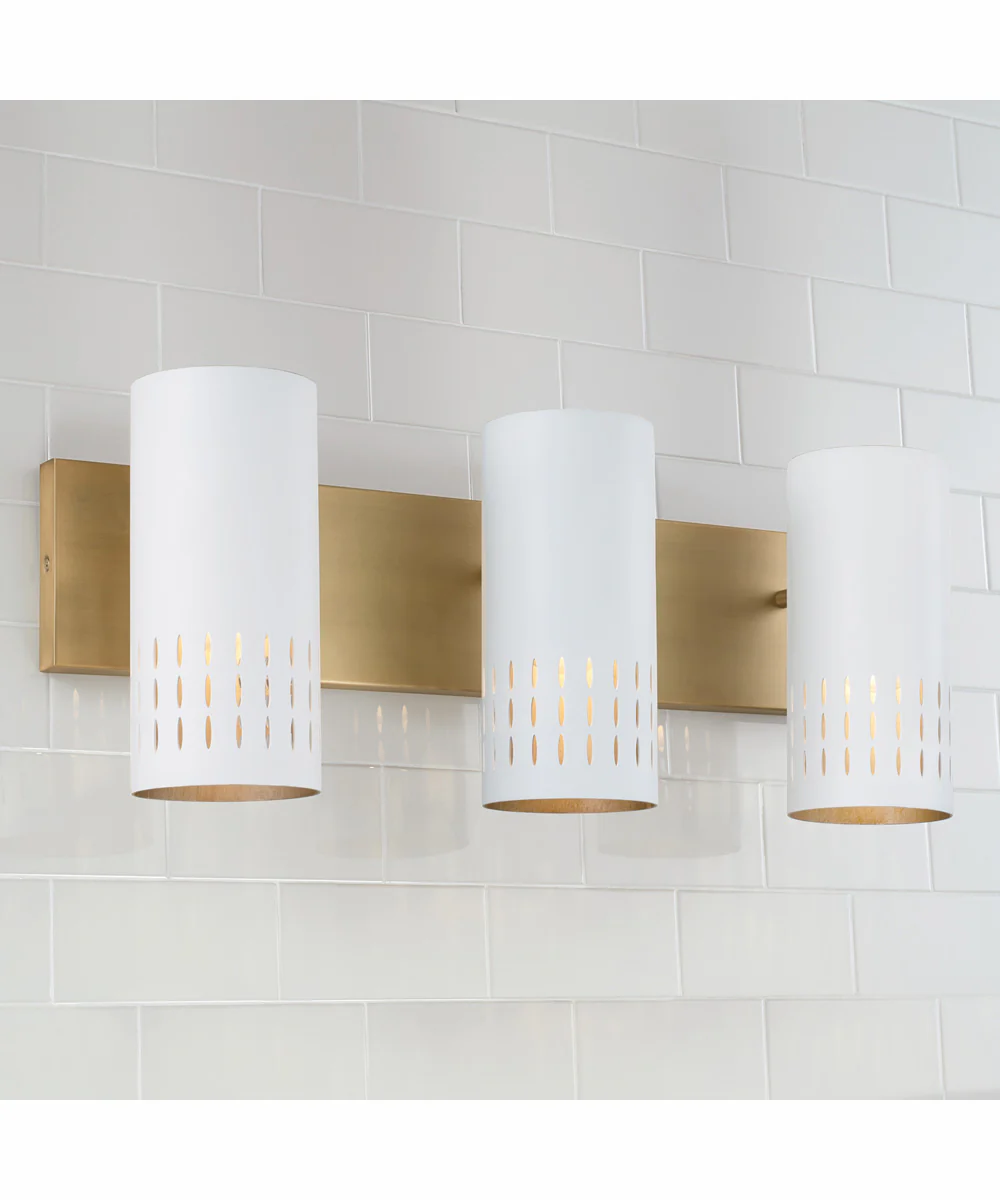 Dash 3-Light Vanity Aged Brass and White - Image 2