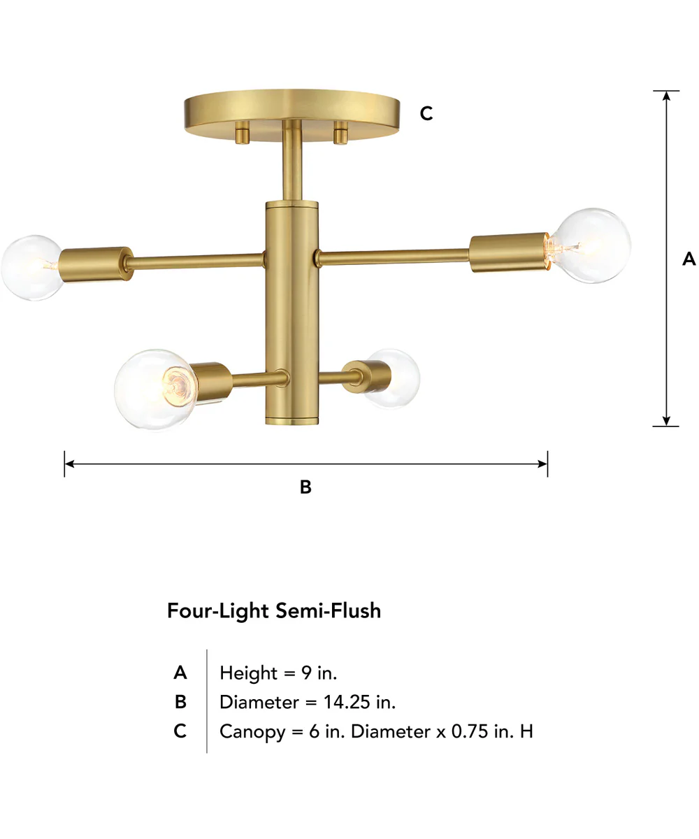 Arlo 4 Light Semi Flush Mount Brushed Gold - Image 4