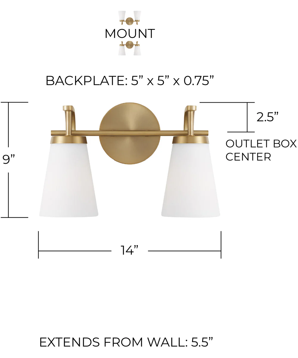 Drake 2-Light Vanity Aged Brass - Image 5