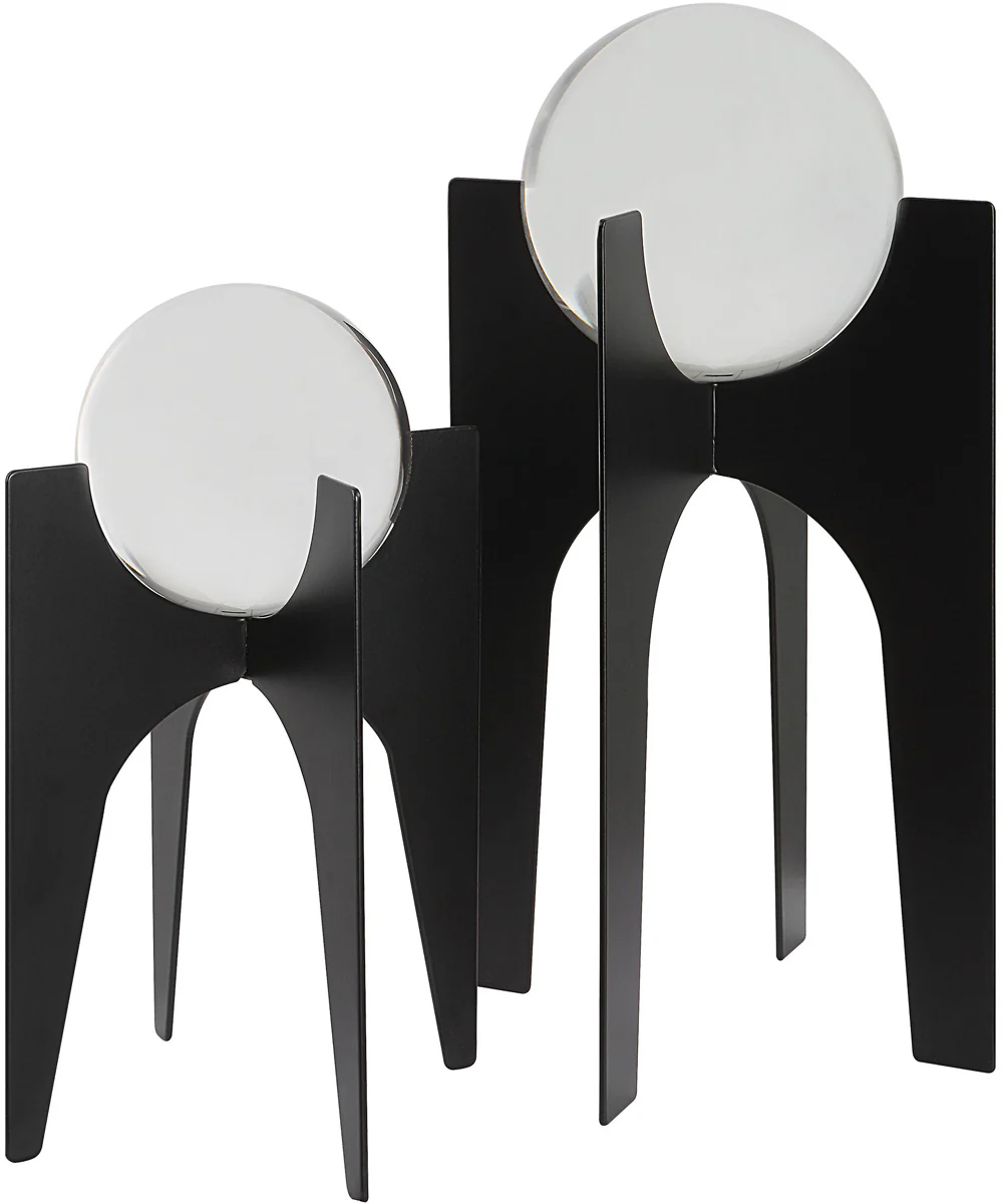 Ellianna Crystal Spheres On Black Base, Set of 2