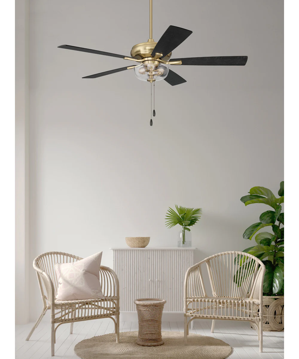 EOS 2 Light Clear Bowl 52" Ceiling Fan 2-Light Fan Satin Brass - Image 2