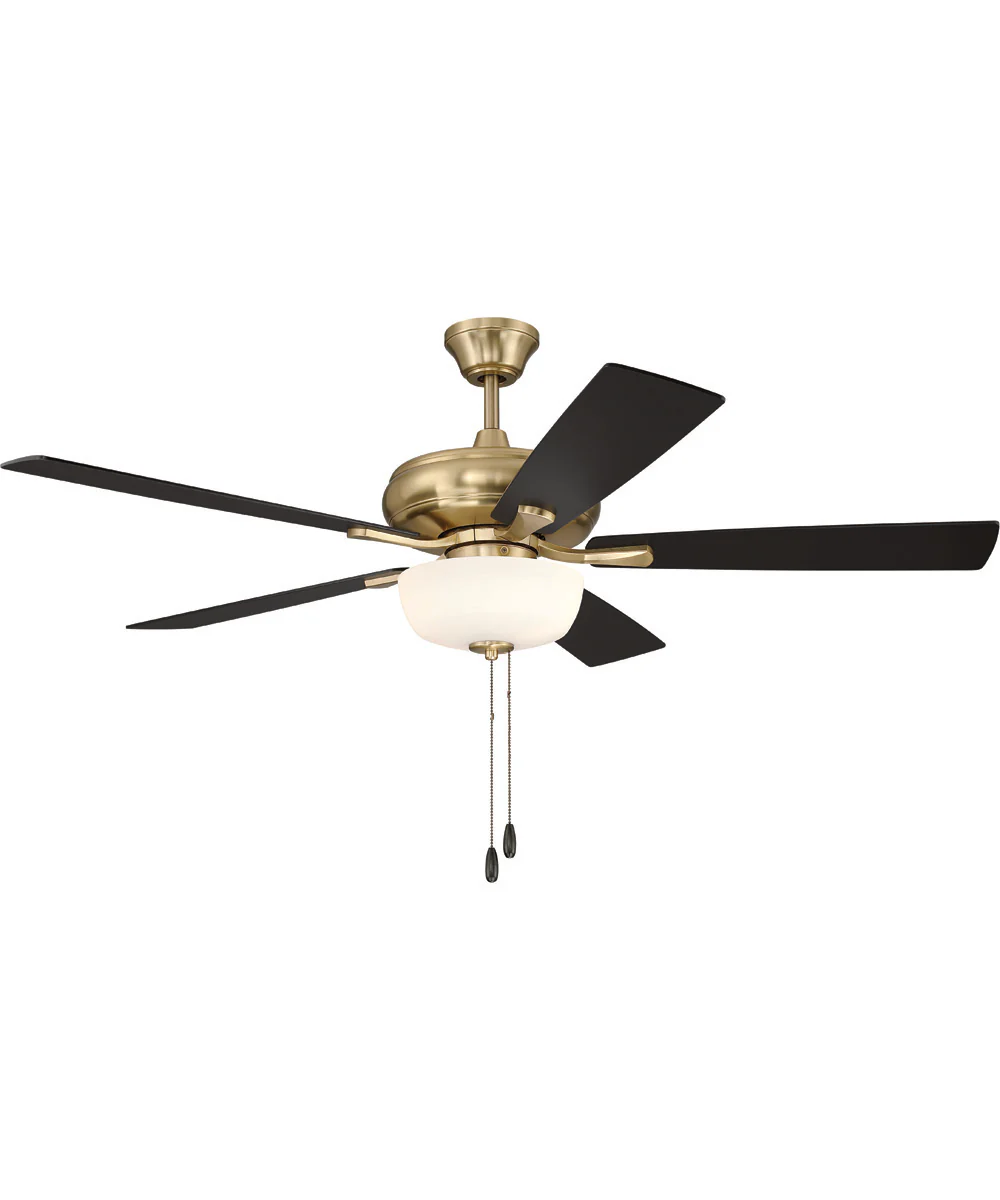 EOS 2 Light Frosted White Bowl 52" Ceiling Fan 2-Light Fan Satin Brass - Image 5