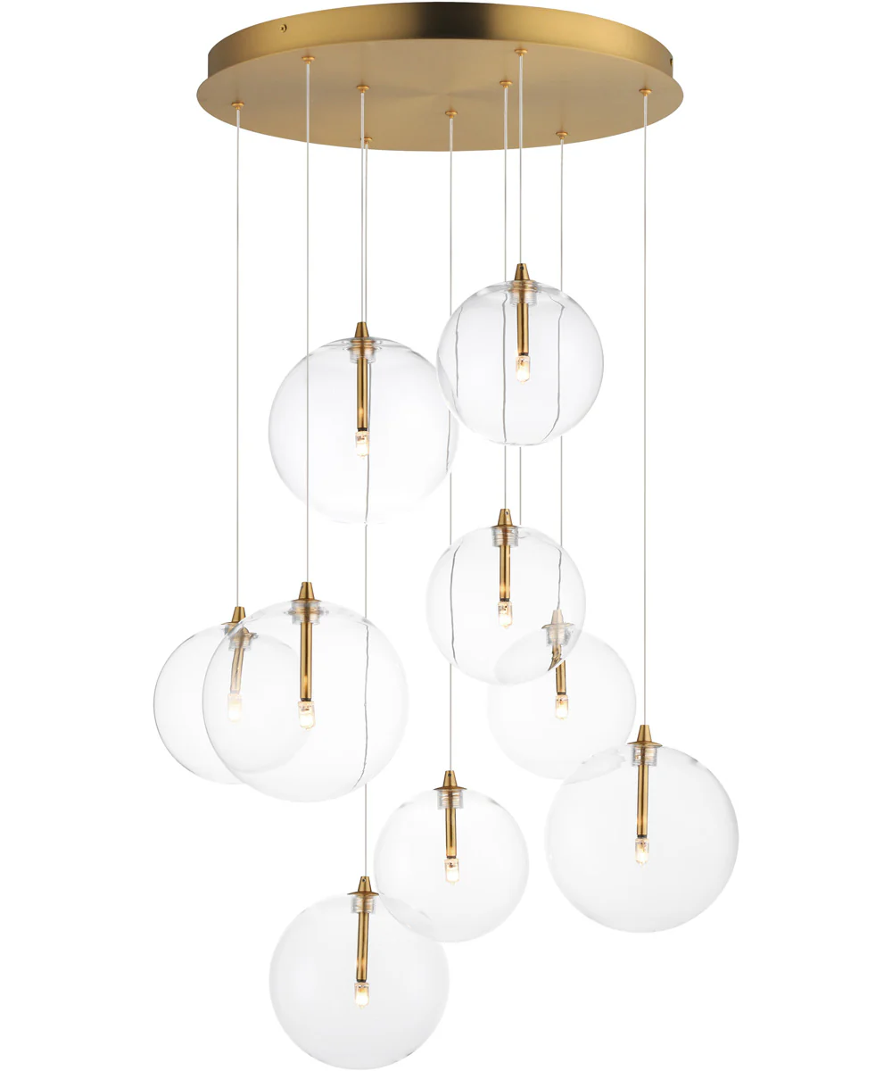 Global 9-Light LED Chandelier Natural Aged Brass